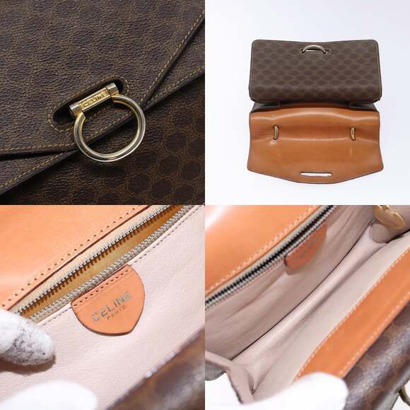 CELINE Macadam Canvas Hand Bag Pvc Leather Brown Gold - Picture 11 of 13